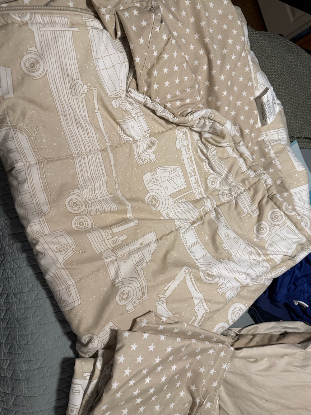 Beige Star & Truck Printed Comforter - Neutral Bedding